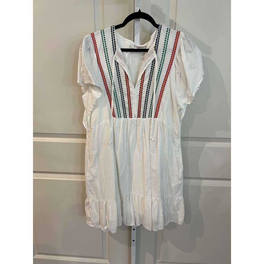 Knox Rose White Embroidered Flutter Sleeve Boho Mini Dress XL - Picture 2 of 7